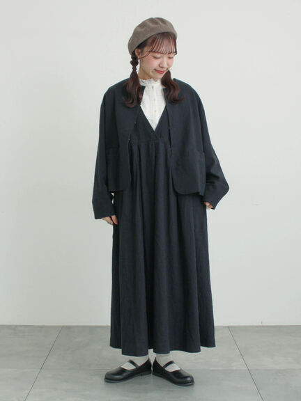 【Cross×Linen】クルーネックジャケット（ブラック/ベージュ）｜Samansa Mos2（サマンサ モスモス）通販