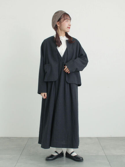 【Cross×Linen】クルーネックジャケット（ブラック/ベージュ）｜Samansa Mos2（サマンサ モスモス）通販