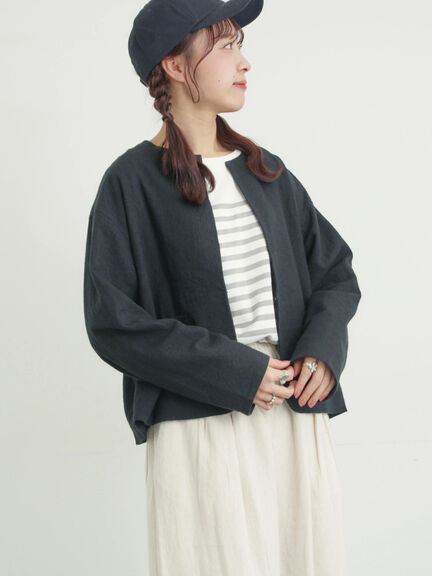 【Cross×Linen】クルーネックジャケット（ブラック/ベージュ）｜Samansa Mos2（サマンサ モスモス）通販