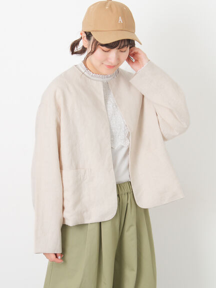 【Cross×Linen】クルーネックジャケット（ブラック/ベージュ）｜Samansa Mos2（サマンサ モスモス）通販