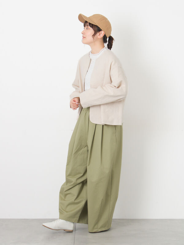 セール】 【Cross×Linen】クルーネックジャケット（ブラック/ベージュ