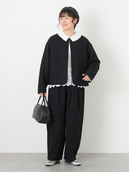 【Cross×Linen】クルーネックジャケット（ブラック/ベージュ）｜Samansa Mos2（サマンサ モスモス）通販