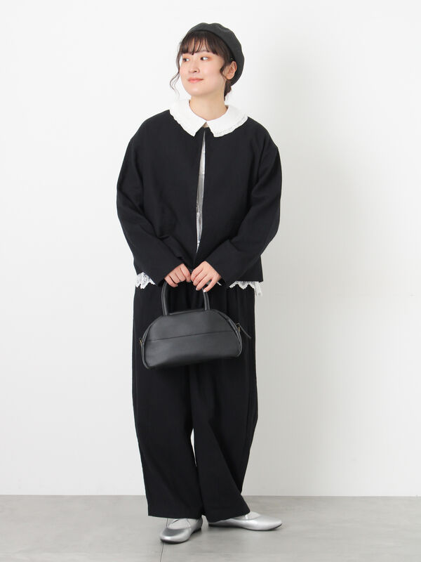【Cross×Linen】 クルーネックジャケット セール】 【Cross×Linen】クルーネックジャケット（ブラック/ベージュ
