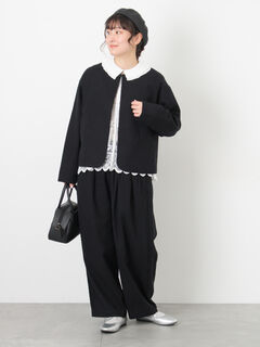 クルーネックジャケット　cross linen セール】 【Cross×Linen】クルーネックジャケット（ブラック/ベージュ