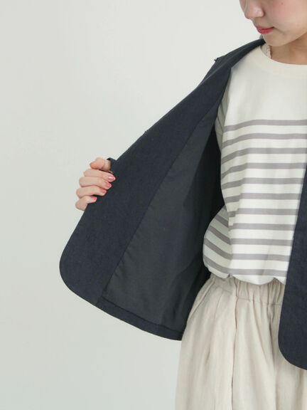 【Cross×Linen】クルーネックジャケット（ブラック/ベージュ）｜Samansa Mos2（サマンサ モスモス）通販