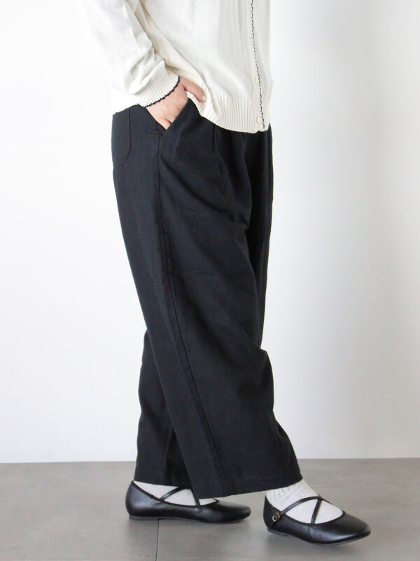 サマンサモスモス　立川限定　リネンルナポケットフリルパンツ　ブラック セール】 【Cross×Linen】ふんわりパンツ（ブラック/ベージュ/ボトムス