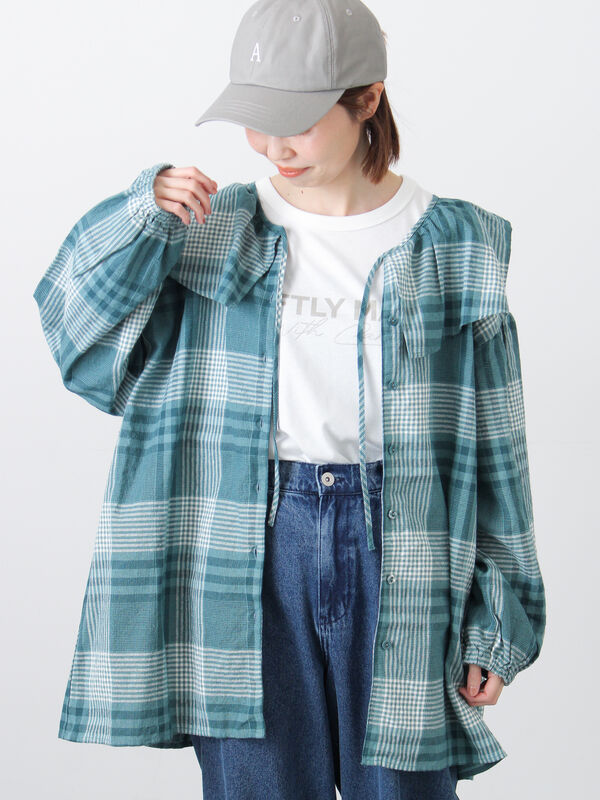 【Cross×Linen】セーラーカラーブラウス（グリーン）｜Samansa Mos2（サマンサ モスモス）通販