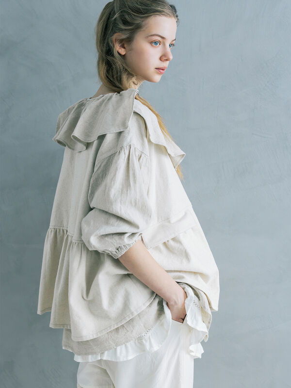 Samansa Mos2♡ 【Cross×Linen】セーラーカラーブラウス セール】 【Cross×Linen】セーラーカラーブラウス（レッド/ベージュ