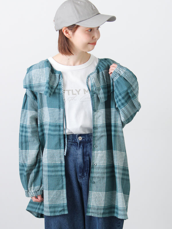 セール】 【Cross×Linen】セーラーカラーブラウス（レッド/ベージュ