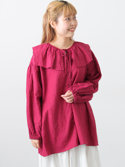 【Cross×Linen】セーラーカラーブラウス（レッド/ベージュ/モカ/イエロー/グリーン）｜Samansa Mos2（サマンサ モスモス）通販