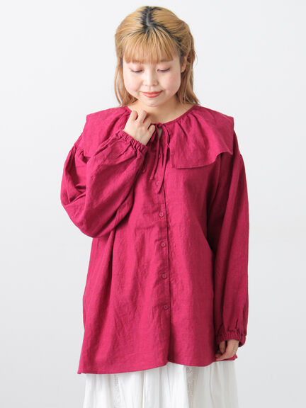 【Cross×Linen】セーラーカラーブラウス（レッド/ベージュ/モカ/イエロー/グリーン）｜Samansa Mos2（サマンサ モスモス）通販