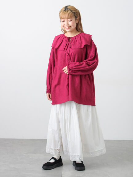 【Cross×Linen】セーラーカラーブラウス（レッド/ベージュ/モカ/イエロー/グリーン）｜Samansa Mos2（サマンサ モスモス）通販