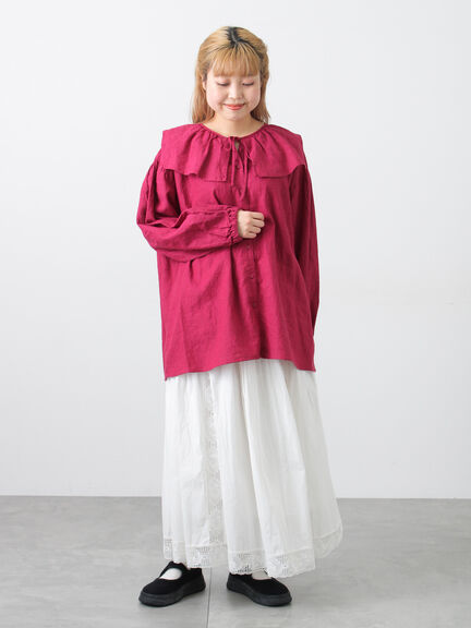 【Cross×Linen】セーラーカラーブラウス（レッド/ベージュ/モカ/イエロー/グリーン）｜Samansa Mos2（サマンサ モスモス）通販