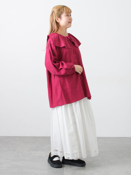 【Cross×Linen】セーラーカラーブラウス（レッド/ベージュ/モカ/イエロー/グリーン）｜Samansa Mos2（サマンサ モスモス）通販