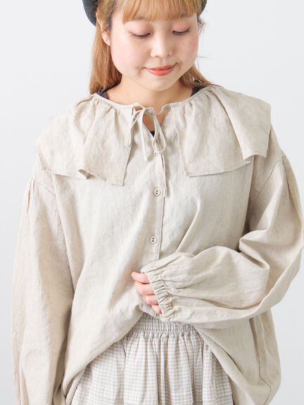 【Cross×Linen】セーラーカラーブラウス（レッド/ベージュ/モカ/イエロー/グリーン）｜Samansa Mos2（サマンサ モスモス）通販