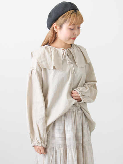 【Cross×Linen】セーラーカラーブラウス（レッド/ベージュ/モカ/イエロー/グリーン）｜Samansa Mos2（サマンサ モスモス）通販