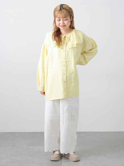 【Cross×Linen】セーラーカラーブラウス（レッド/ベージュ/モカ/イエロー/グリーン）｜Samansa Mos2（サマンサ モスモス）通販