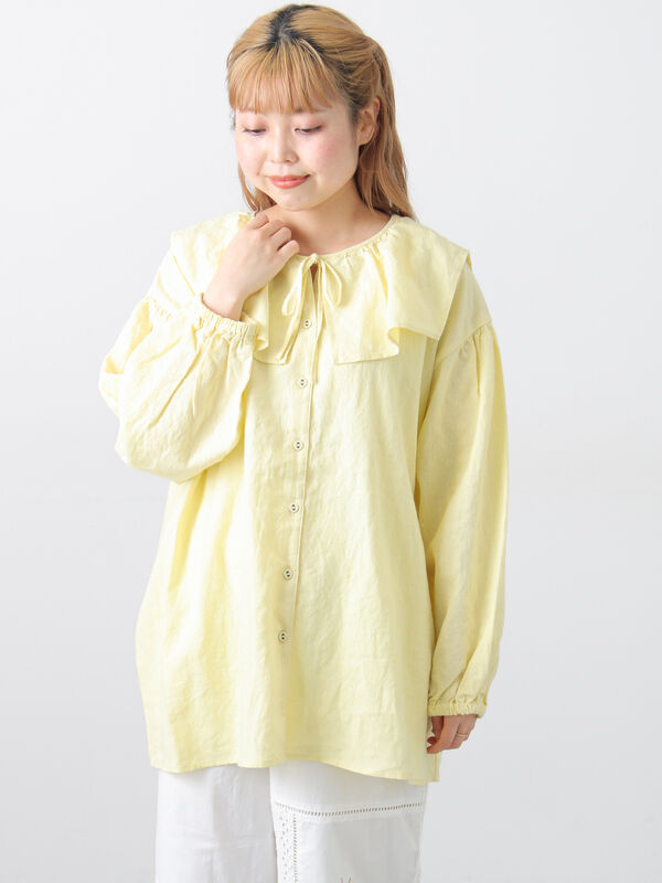 セール】 【Cross×Linen】セーラーカラーブラウス（レッド/ベージュ