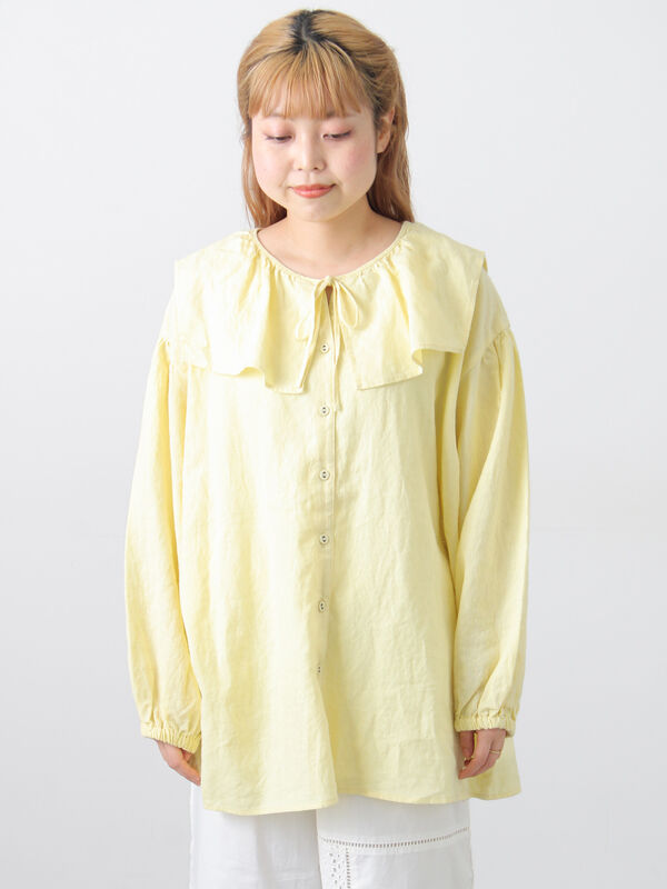 cen.  セーラーカラーブラウス セール】 【Cross×Linen】セーラーカラーブラウス（レッド/ベージュ