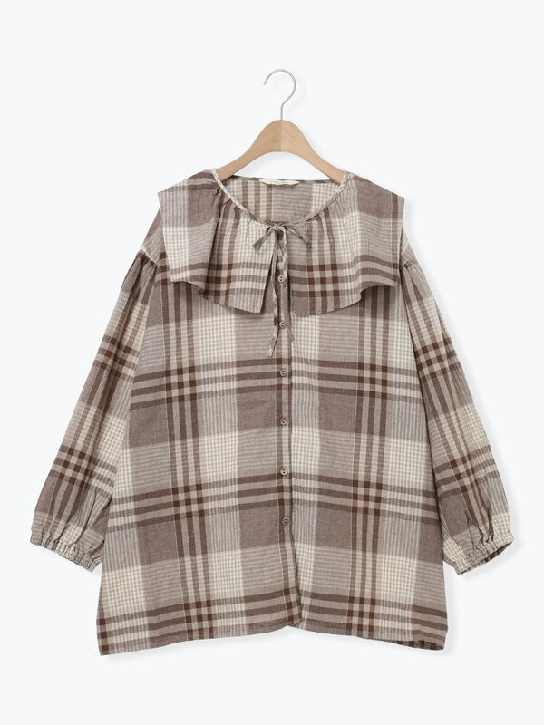 Samansa Mos2♡ 【Cross×Linen】セーラーカラーブラウス セール】 【Cross×Linen】セーラーカラーブラウス（レッド/ベージュ
