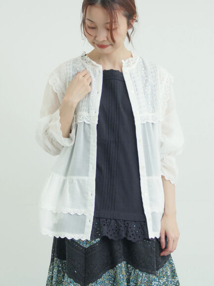 裾フリルティアードレースブラウス（オフホワイト/ブラック/キナリ）｜Samansa Mos2（サマンサ モスモス）通販