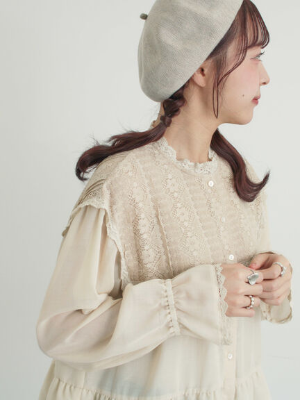 裾フリルティアードレースブラウス（オフホワイト/ブラック/キナリ）｜Samansa Mos2（サマンサ モスモス）通販