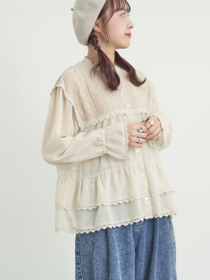 裾フリルティアードレースブラウス（オフホワイト/ブラック/キナリ）｜Samansa Mos2（サマンサ モスモス）通販