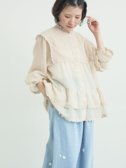 裾フリルティアードレースブラウス（オフホワイト/ブラック/キナリ）｜Samansa Mos2（サマンサ モスモス）通販