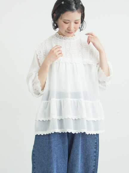 裾フリルティアードレースブラウス（オフホワイト/ブラック/キナリ）｜Samansa Mos2（サマンサ モスモス）通販