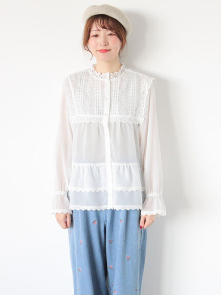 裾フリルティアードレースブラウス（オフホワイト/ブラック/キナリ）｜Samansa Mos2（サマンサ モスモス）通販