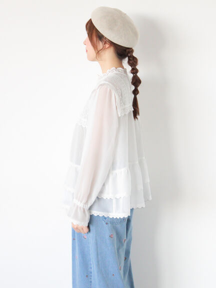 裾フリルティアードレースブラウス（オフホワイト/ブラック/キナリ）｜Samansa Mos2（サマンサ モスモス）通販