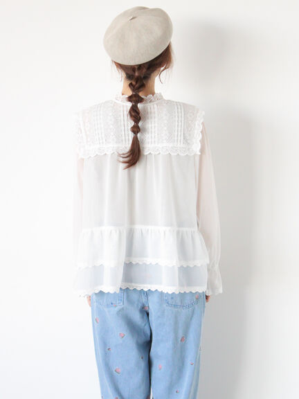 裾フリルティアードレースブラウス（オフホワイト/ブラック/キナリ）｜Samansa Mos2（サマンサ モスモス）通販