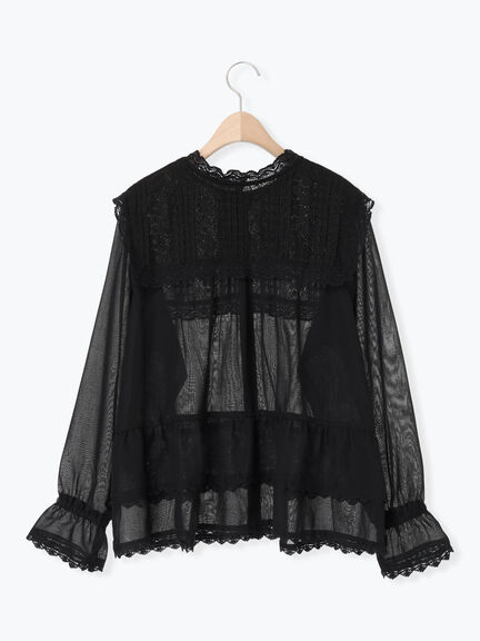 裾フリルティアードレースブラウス（オフホワイト/ブラック/キナリ）｜Samansa Mos2（サマンサ モスモス）通販