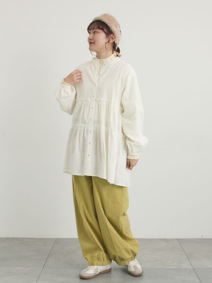 【M/Lサイズ】センターピンタック裾ギャザーパンツ（チャコールグレー/ベージュ/イエロー/ネイビー）｜Samansa Mos2（サマンサ モスモス）通販