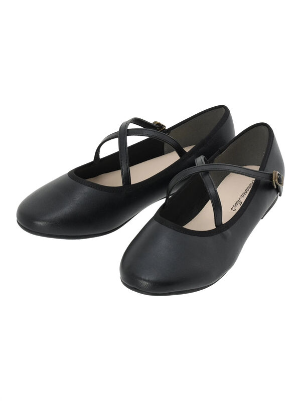 クロスストラップバレエシューズ（シルバー/ブラック/シューズ/ドレス