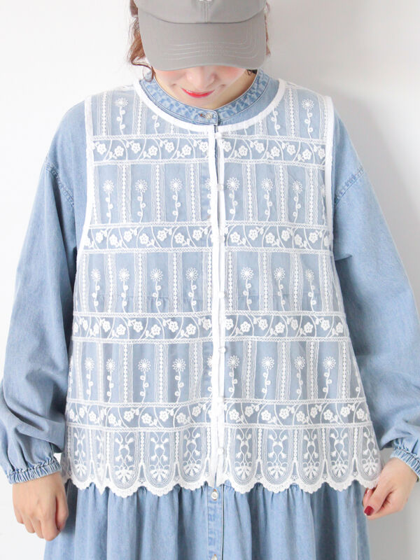 裾スカラップレースベスト（オフホワイト/ブラック）｜Samansa Mos2（サマンサ モスモス）通販