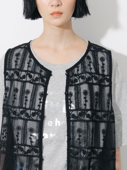 裾スカラップレースベスト（オフホワイト/ブラック）｜Samansa Mos2（サマンサ モスモス）通販