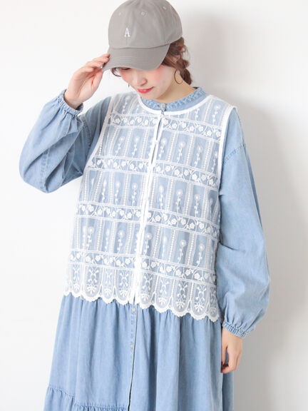 裾スカラップレースベスト（オフホワイト/ブラック）｜Samansa Mos2（サマンサ モスモス）通販