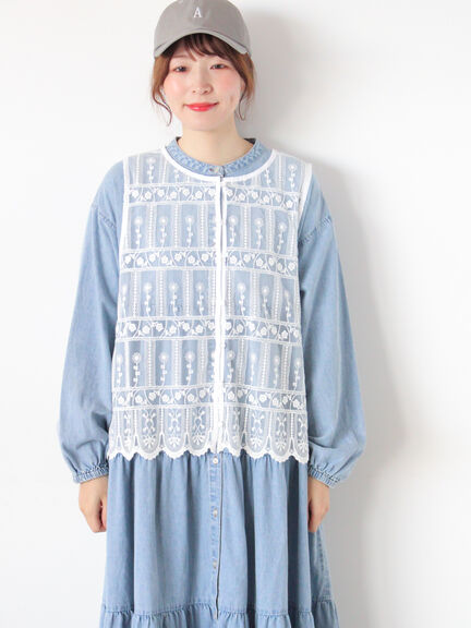 裾スカラップレースベスト（オフホワイト/ブラック）｜Samansa Mos2（サマンサ モスモス）通販