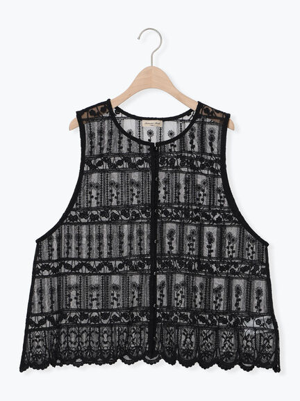 裾スカラップレースベスト（オフホワイト/ブラック）｜Samansa Mos2（サマンサ モスモス）通販
