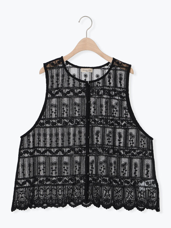 裾スカラップレースベスト（ブラック/トップス/シャツ・ブラウス