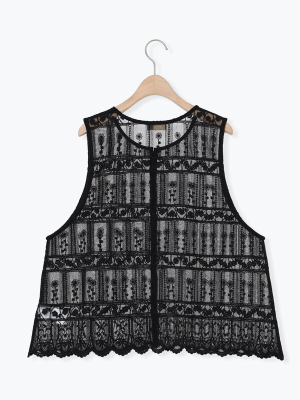 裾スカラップレースベスト（オフホワイト/ブラック/トップス/シャツ