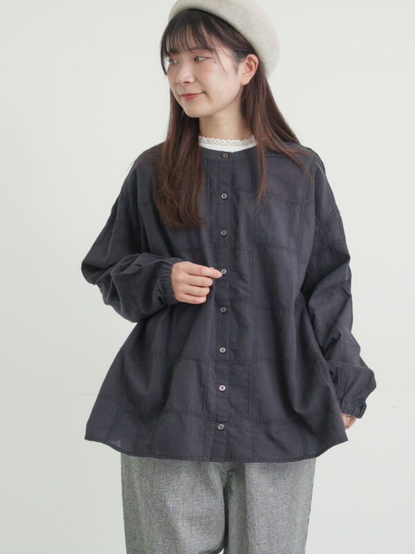 新品★Samansa Mos2 バンドカラーブラウス＊チャコール SM2 - 新品☆Samansa Mos2 バンドカラーブラウス＊チャコールの通販 by