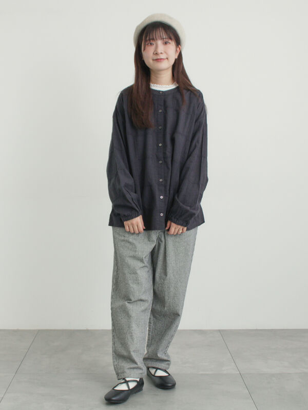 新品★Samansa Mos2 バンドカラーブラウス＊チャコール Samansa mos2 サマンサモスモス バンドカラーブラウス チャコール
