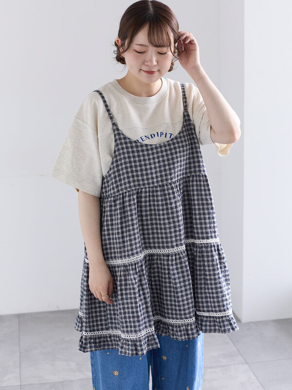 《新色追加》はしごレースティアードキャミチュニック（ブルー）｜Samansa Mos2（サマンサ モスモス）通販