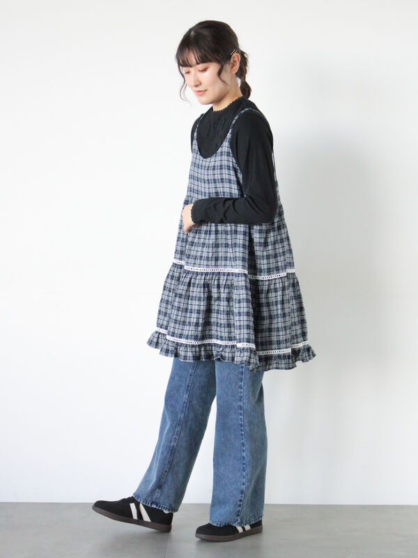 はしごレースティアードキャミチュニック（オフホワイト/ブラック