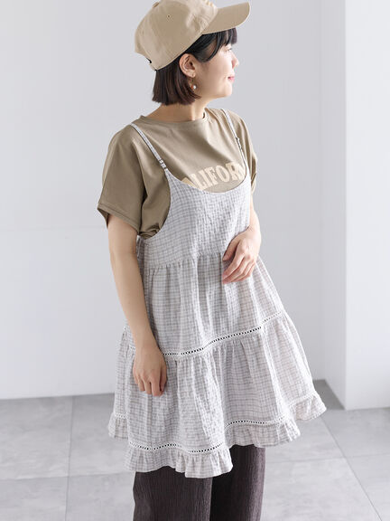 《新色追加》はしごレースティアードキャミチュニック（チャコールグレー/ベージュ/ブルー）｜Samansa Mos2（サマンサ モスモス）通販