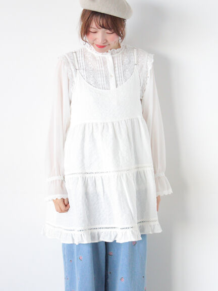 はしごレースティアードキャミチュニック（オフホワイト/ブラック/ネイビー）｜Samansa Mos2（サマンサ モスモス）通販