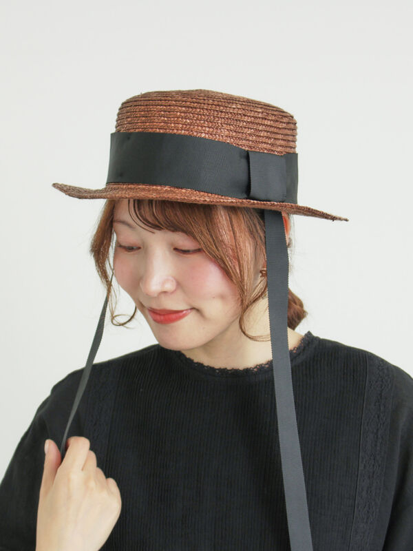 リボン付きカンカン帽（ベージュ/ブラウン/アクセサリー/ハット・帽子