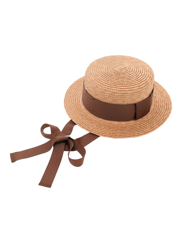 リボン付きカンカン帽（ベージュ/ブラウン/アクセサリー/ハット・帽子